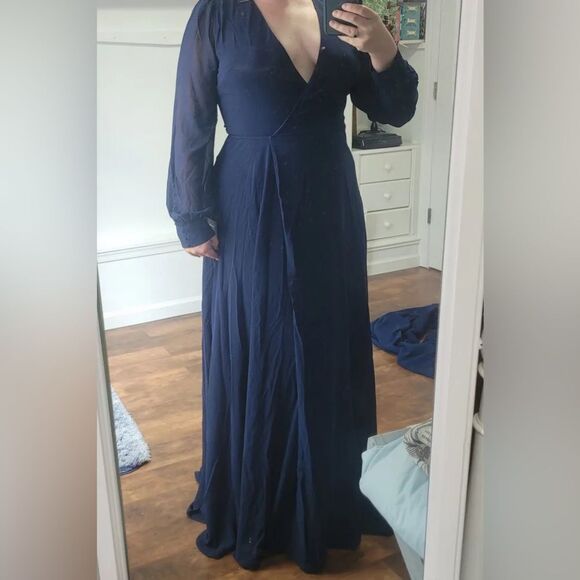 Dark Navy Blue Long Sleeve Wrap Dress Plus 1XL - Picture 6 of 8